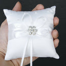 10cmx10cm Satin Flower Beaded Wedding Pocket Ring Pillow-White