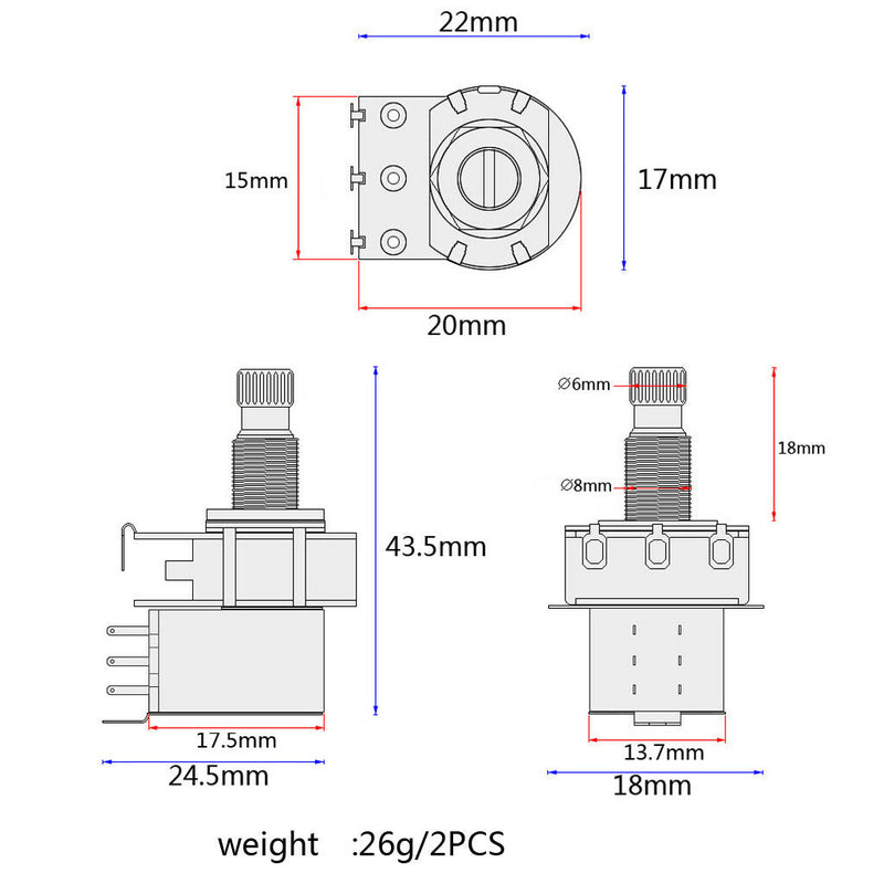 A1M B1M Push Pull Shaft 18mm Guitar Pot Potentiometer for Tone Volumn Switch