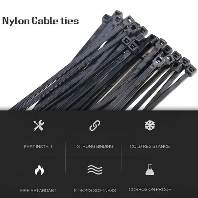 500Pcs 2.8*200mm Nylon Plastic Zip Trim Wrap Cable Loop Ties Wire Self L Kw