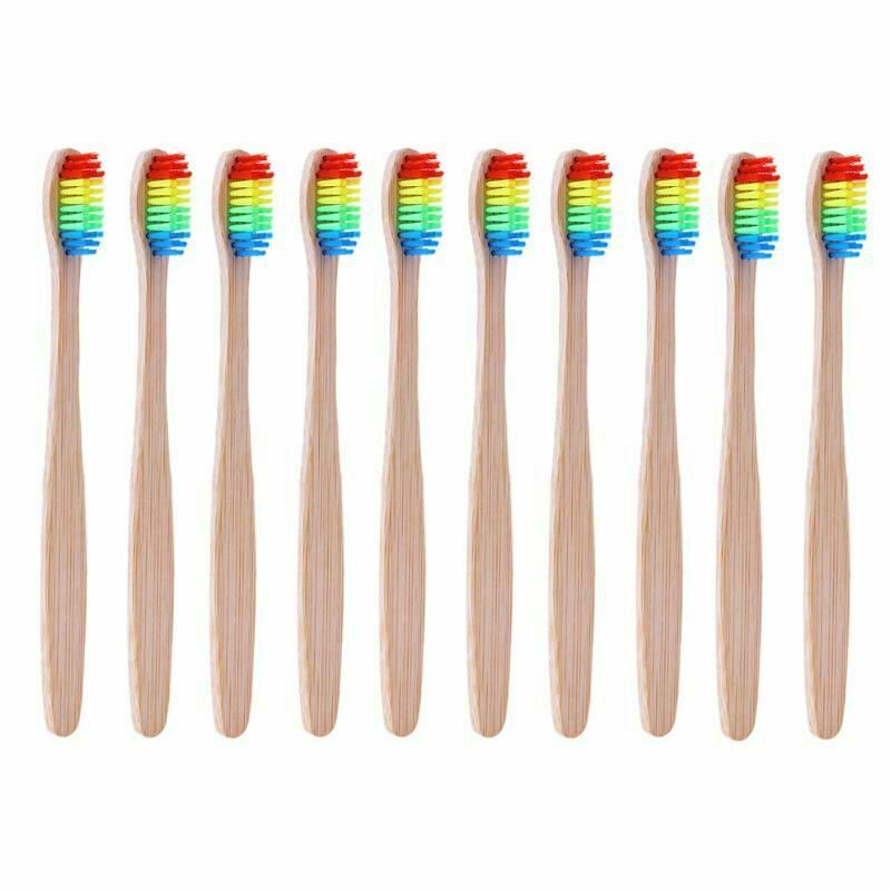 10PCS Environmentally Wood Rainbow Toothbrush Bamboo ToothBrush Bamboo Fibr S8T4