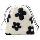 Women Plush Shoulder Crossbody Bag Mini Drawstring Clutch (Flower Printed)