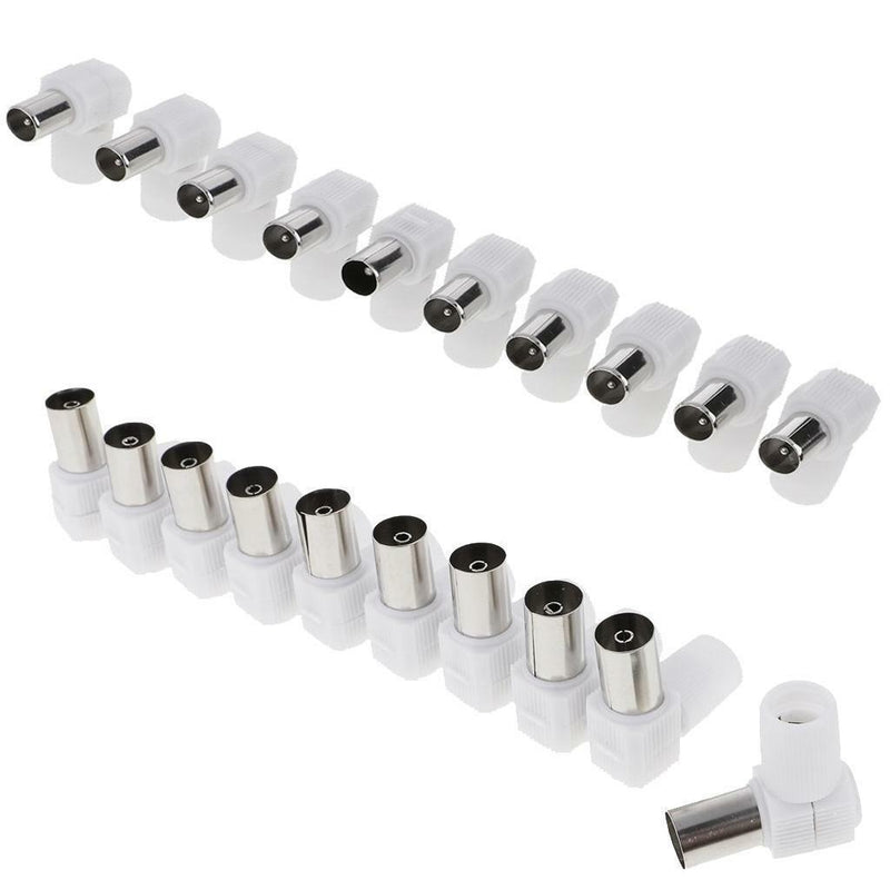 10pcs RF Female Plug+10pcs RF Male Plug Coaxial Connector Adapter for TV