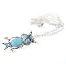 Fashion Blue Jewelery Rhinestone Studded Owl Pattern Long Pendant Sweater N
