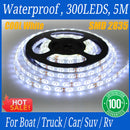 5M Cool White 3528 SMD 300 LED Flexible Waterproof 12V Strip Lights Car Boat Suv