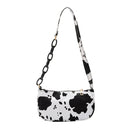 Cow Print PU Women Handbag Tote Acrylic Chain Underarm Shoulder Bag (White)