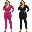 New Autumn Office Women Jumpsuits Rompers Sexy Deep V Neck Plus Size Solid
