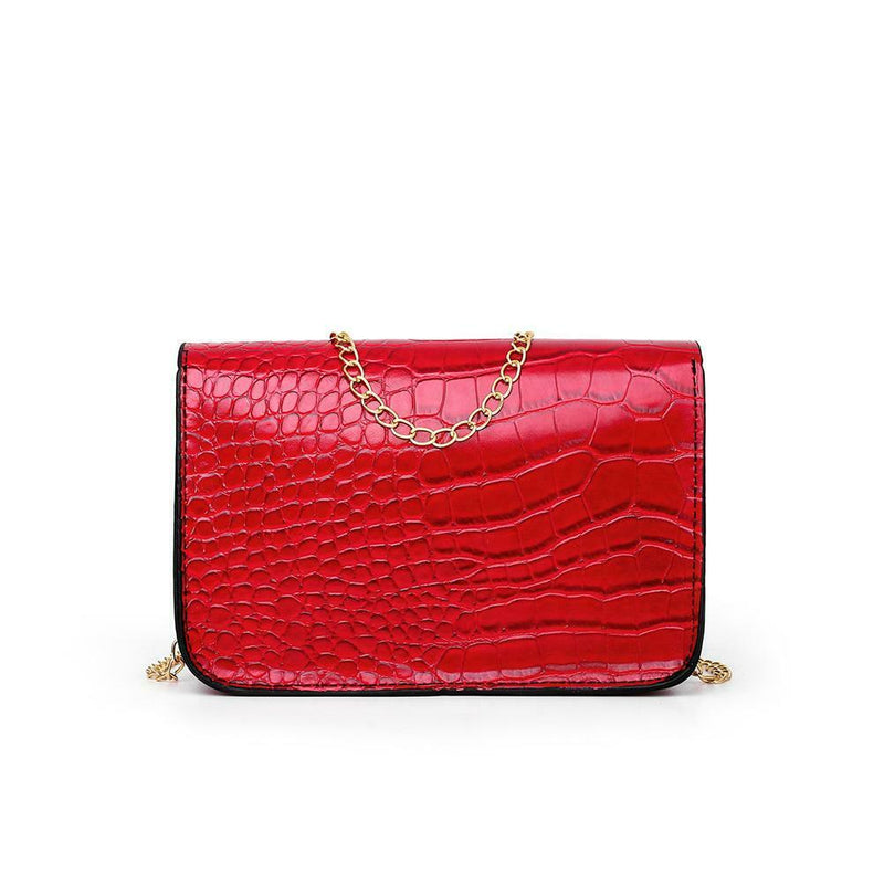 Crocodile Leather Messenger Bag Women Retro Purse Shoulder Handbag (Red)