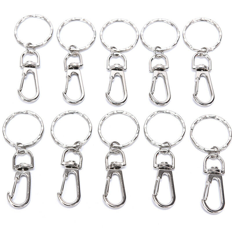 10X 25mm Keyring Ripple Lobster Clasp Keychain Short Chain Split Ring DIY F Hn