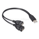 USB 2.0 A Male To 2 USB Female Jack Splitter Adapter Cable Power Cords Black