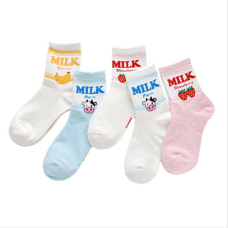 Random Long Socks Strawberry Banana Cow Ankle Socks Milk Patterned Short Soc Bj