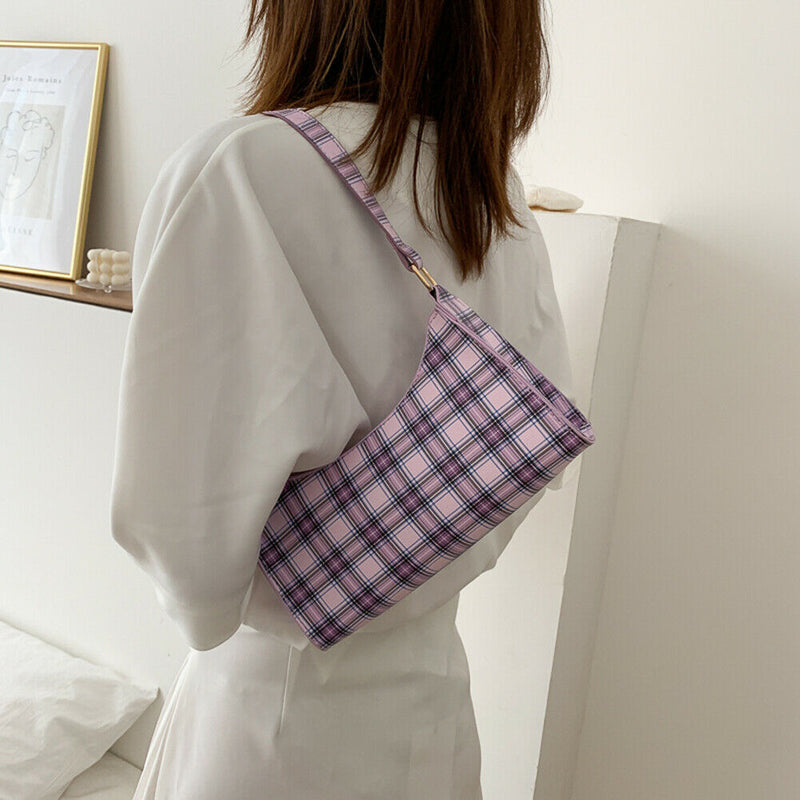 Fashion Plaid Women Handbag Korean PU Tote Underarm Shoulder Bag (Purple)