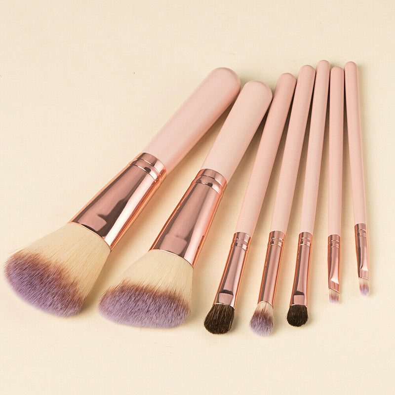 7pcs Mini Makeup Brushes Loose Powder Eyeshadow Beauty Tool (Light Brown)