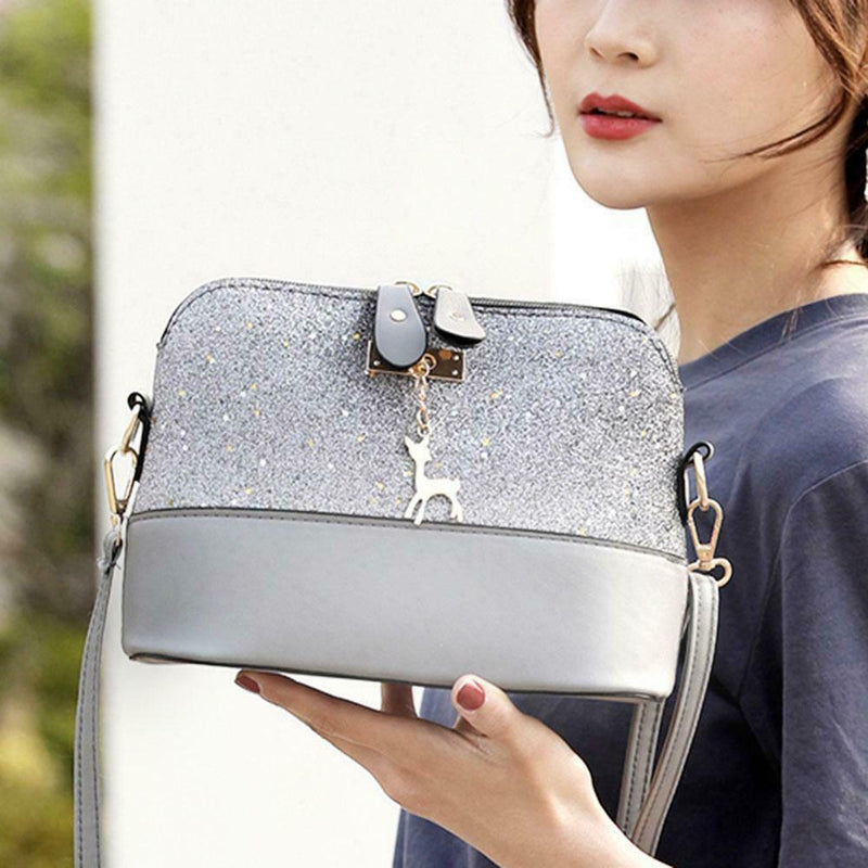 Shell Shoulder Handbag Women Shining Sequins PU Leather Messenger Bag/Grey