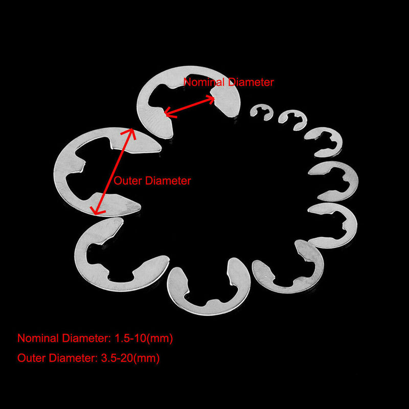120Pcs 304 Stainless Steel E-Clip Retaining Circlip Assortment Kit 1.5mm to 10mm