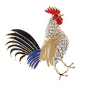 Clear Rhinestone Colorful Enamel Cock Rooster Brooch Costume Brooch Pin
