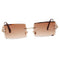 2Pack Stylish Rectangle Cut Rimless Sunglasses Tinted Lens Eyewear Shades Coffee