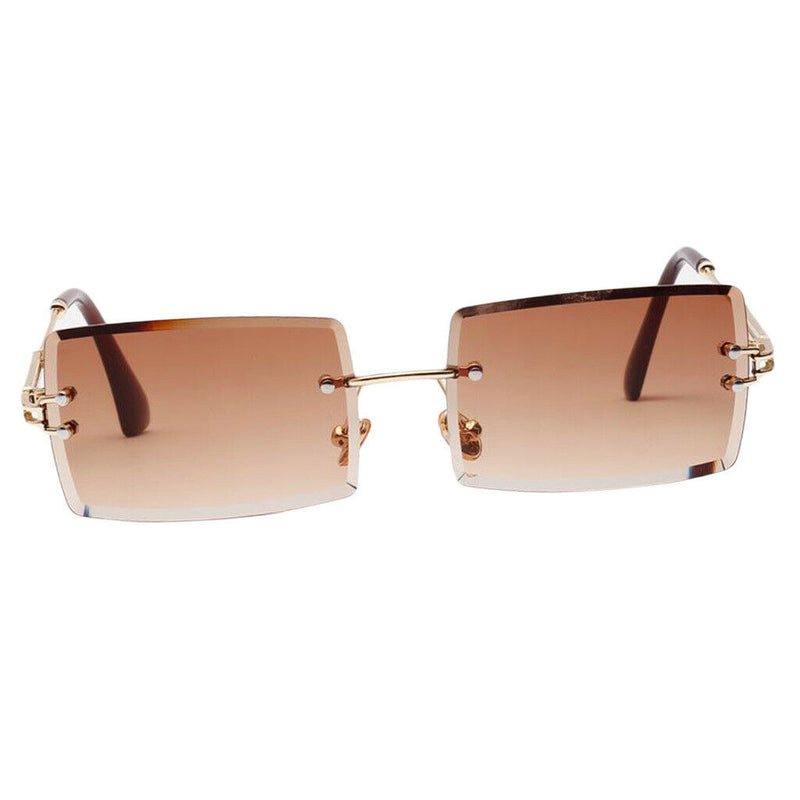 2Pack Stylish Rectangle Cut Rimless Sunglasses Tinted Lens Eyewear Shades Coffee