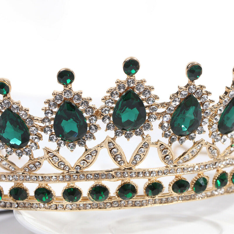 Luxury Green Crystal Baroque Diadem Rhinestone Bridal Crowns Pageant Jewelry Gw