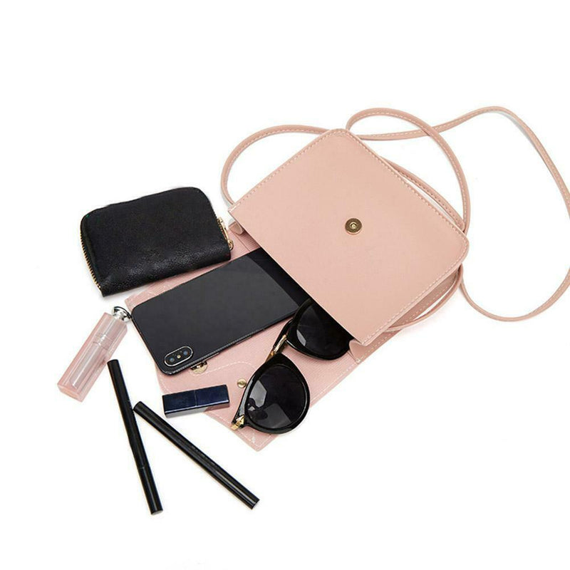 Women PU Leather Crossbody Cute Cartoon Cat Mini Square Shoulder Bag (Pink)