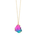 Natural Rainbow Stone Necklace Fluorite Crystal Pendant Women Jewelry