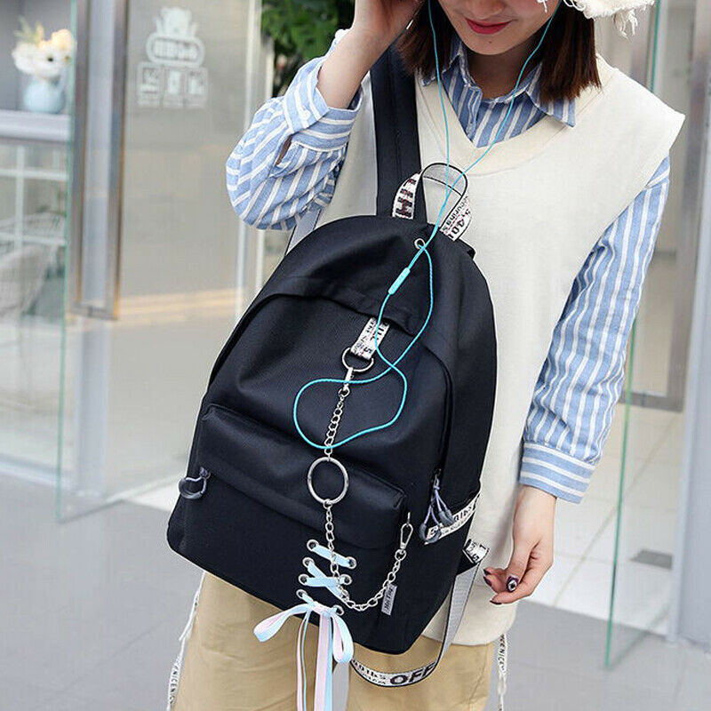 Fashion big capacity shopping bag laptop backpack rucksack canvas bags stud W9U7