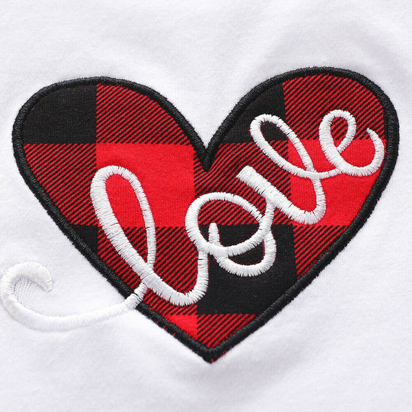 Kids Girls Long Sleeve Love Print Tops Plaid Strap Skirt Set (Red 12-18M) A#S