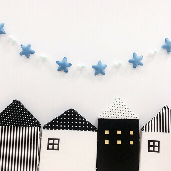 Pompoms Balls Star Garland Wall Hanging Ornament Canopy Crib Tent Decor Blue