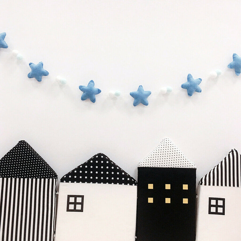 Pompoms Balls Star Garland Wall Hanging Ornament Canopy Crib Tent Decor Blue