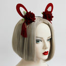Wine Red Headband Christmas Hair Accessories Rabbit Ears Rose Dance Show Ha