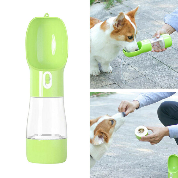 Portable Pet Dog Cat Outdoor Travel Water Bowl Bottle Drinking Food Feeder Green