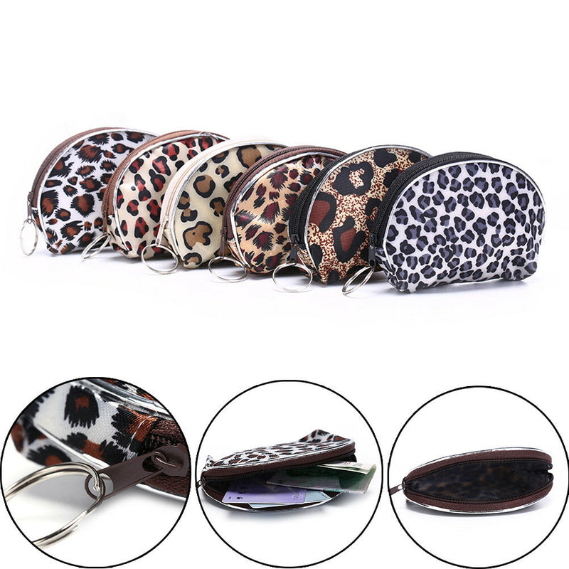 2Pcs Women Leopard Mini Wallet Card Holder Zip Coin Purse Clutch Handba  Kw