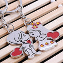 Couple Gift Key Ring Fob Metal Bride Groom Heart Love Keychain 1 Pair FT