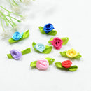 200 Pieces Mini Satin Ribbon Rose Flowers Leaf Sewing Embellishment Craft