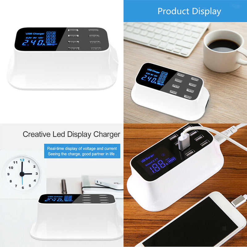 8-Port Quick Charge 3.0 Led Display  Adapter For Cell Phone UK