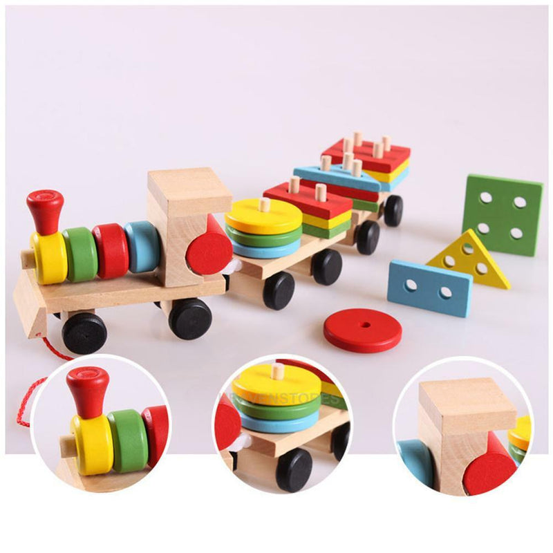 Kids Baby Educational Toys Toddler Wood Train Truck Educational Geometric Blocks
