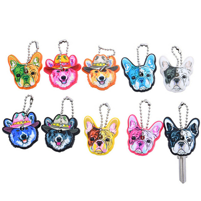 5pcs Mixed Puppy Pug Dog Key Cover Cap Keychain Key Ring Key Case Unisex Gif Gw