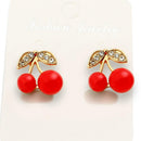 Sweet Shining Rhinetones Women Girls Cute Mini Cherry Fruit Studs Earrings