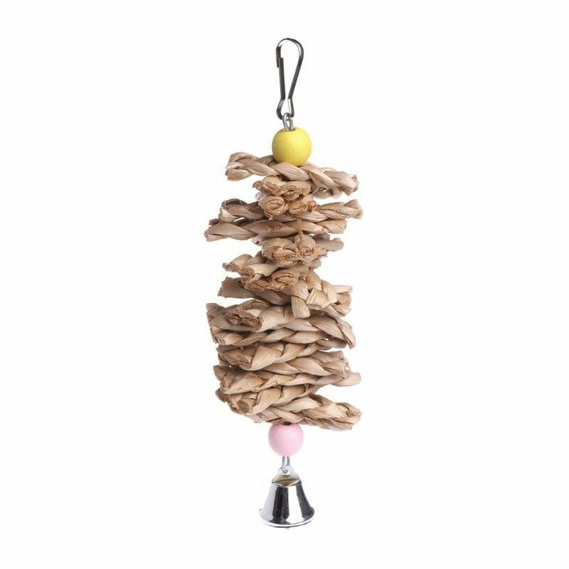 Bird Parrot Toys Natural Wooden Grass Chewing Bite Hanging Cage Accessories I8G7