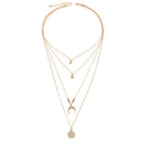 Women Multi-layer Chain Sequin Moon Pendant Crystal Choker Necklace Jewelry