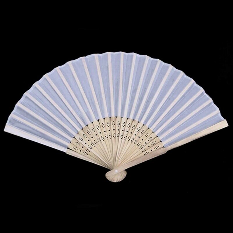 24 pcs/lot White Folding Elegant Silk Hand Fan with Gift bag Wedding & Part Q5Z9
