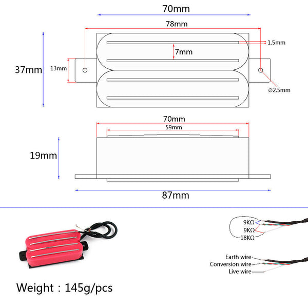 Pink Hot Rail Dual Coil Humbucker Pickup for    Electric Guitar
