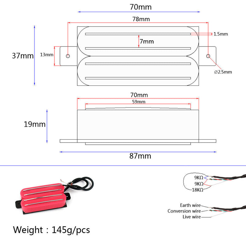 Pink Hot Rail Dual Coil Humbucker Pickup for    Electric Guitar