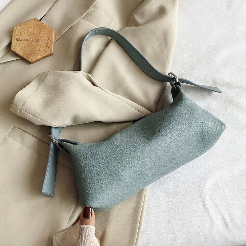 Elegant Women Solid Hobo Shoulder Bag Leather Armpit Sling Handbags (Blue) A