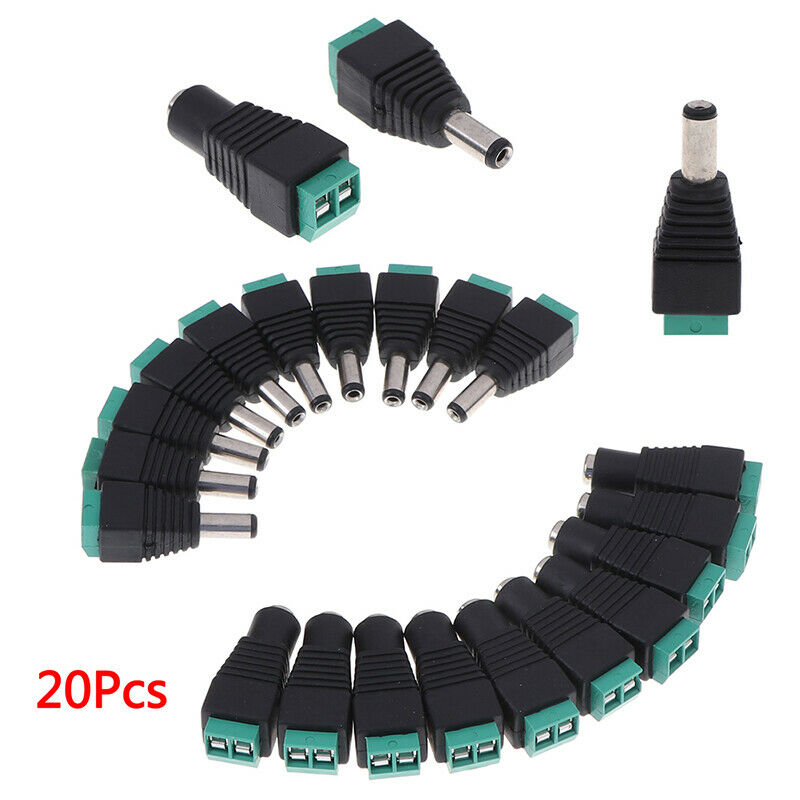 20pcs Male+Female DC Power Jack Connector Adapter Plug 2.1 x 5.5mm for CCTVSE