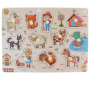 2 Set Wooden Peg Puzzle Traffic & Farm Animal Jigsaw Preschool Learning Toys