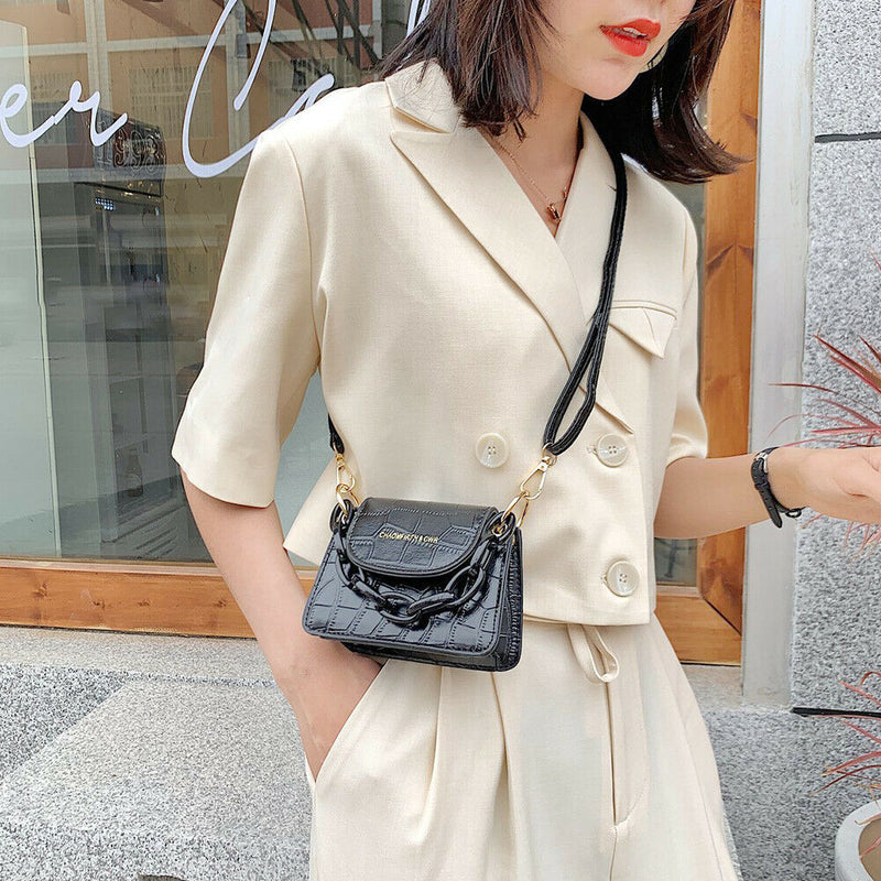 Women Mini Totes PU Solid Shoulder Money Bag Messenger Handbags (Black)
