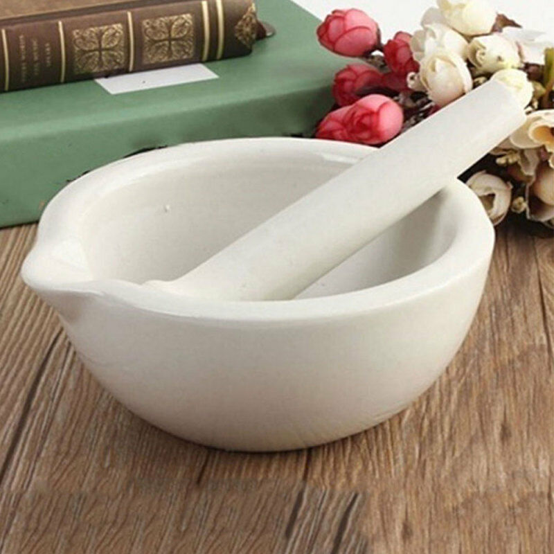 1 Set White Topping Actual Porcelain Mortar+Pestle Mixing Grinding Bowl DIY Tool