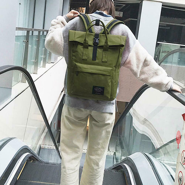 Women Canvas Backpack Preppy Large Shoulder Bag School Bags (Army Green)