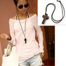 2x Retro Men Women Brown Cross Pendant Christian Religious Wooden Necklace  PES