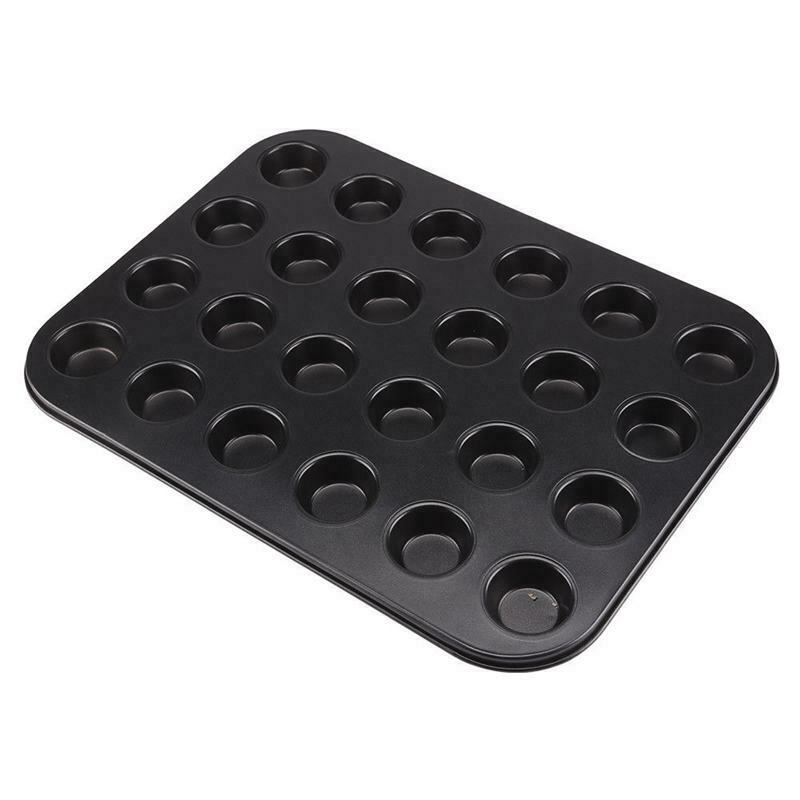Mini Muffin Pan 24 Cup Nonstick Carbon Steel Cupcake Pan Baking Tray Black S7E5